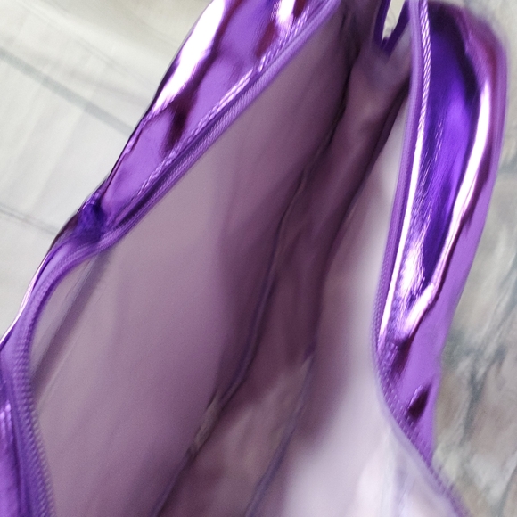 Justin Bieber Metallic Purple Quilted Heart Handbag Dead Stock Chain Strap - Picture 9 of 12